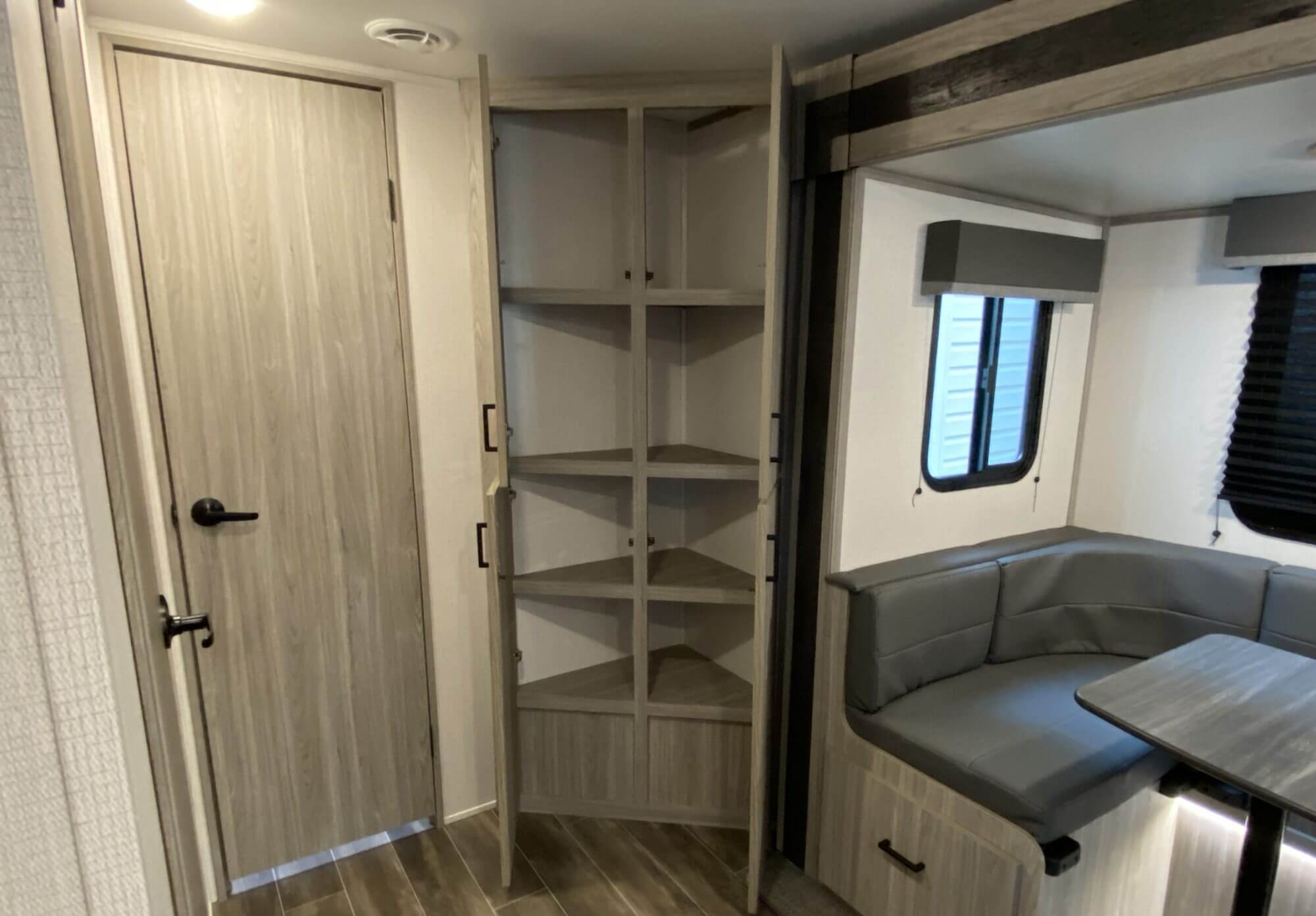 Interior RV photo of corner storage area