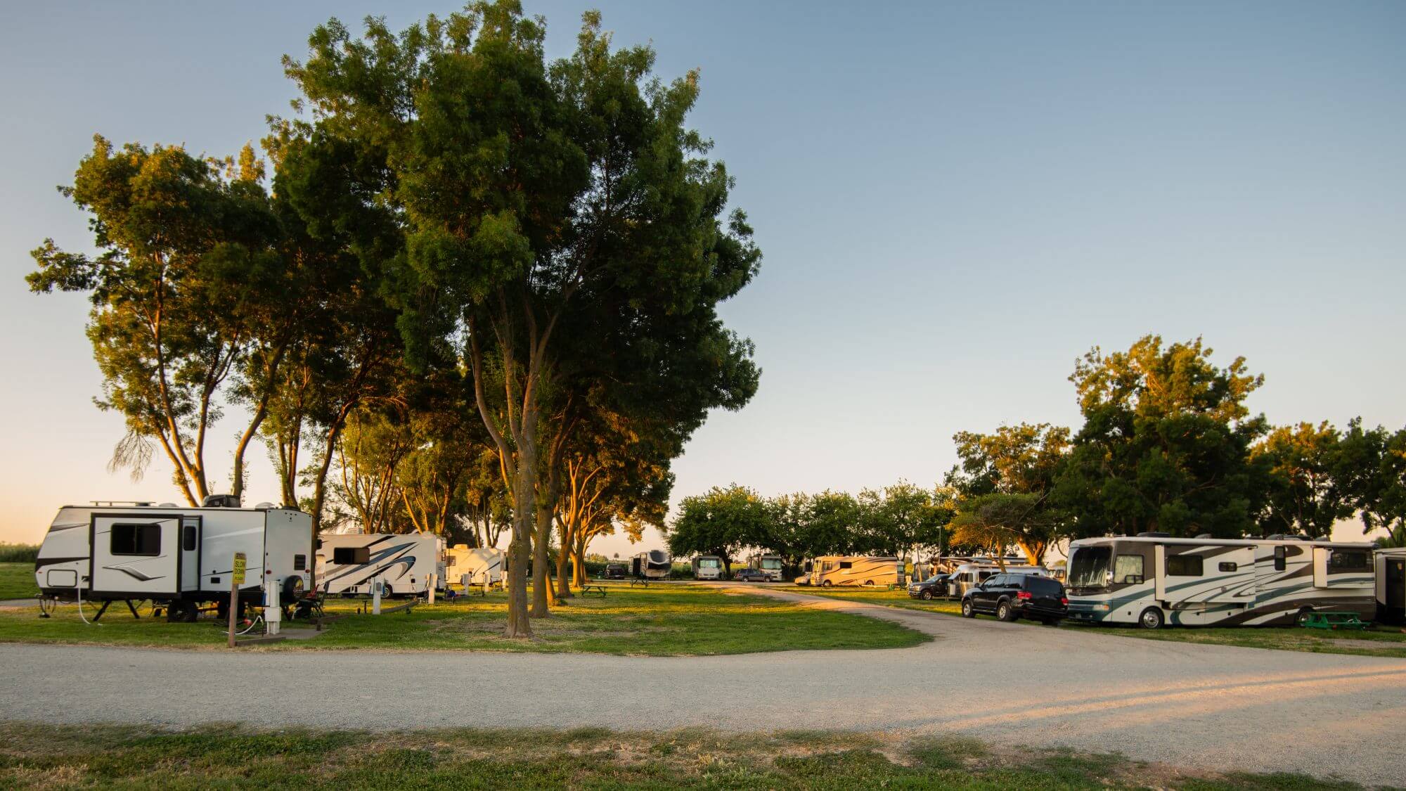 View of park campsites and paths to camping