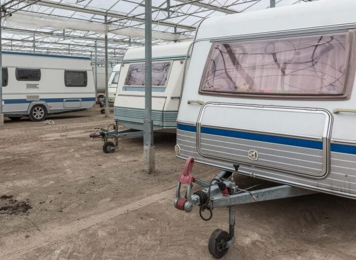 Caravan parking in an empty Dutch Greenhouse